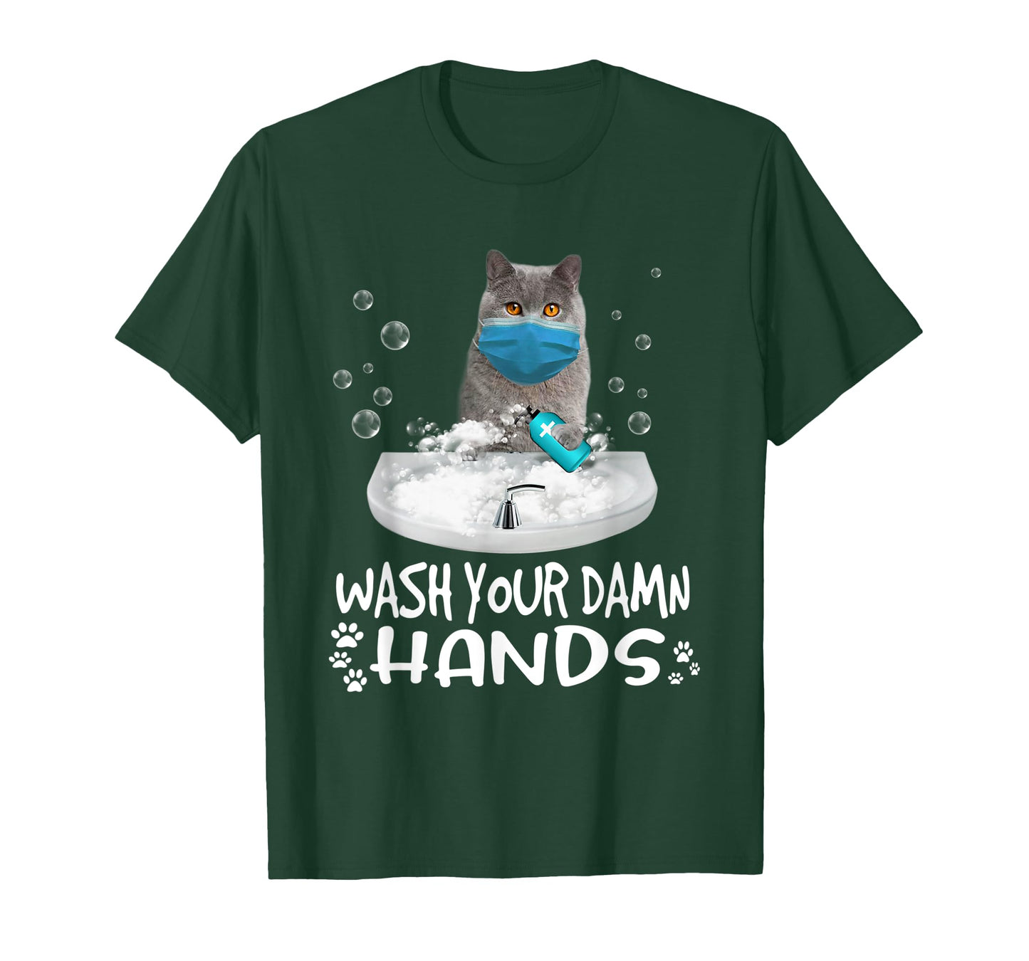 Wash Your Damn Hands British Shorthair Cat Wearing Face Mask T-Shirt for Men Women Kids