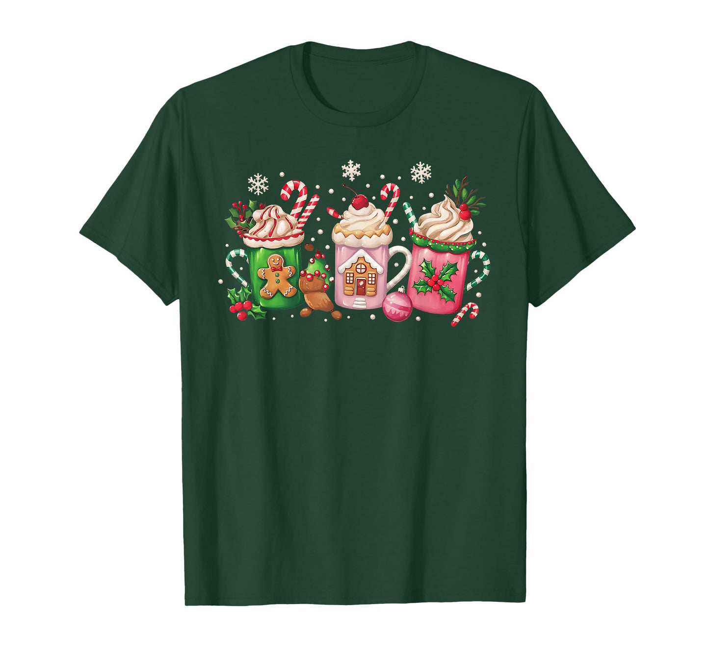 Coffee Christmas Gingerbread Pink Women Latte Cozy Winter T-Shirt