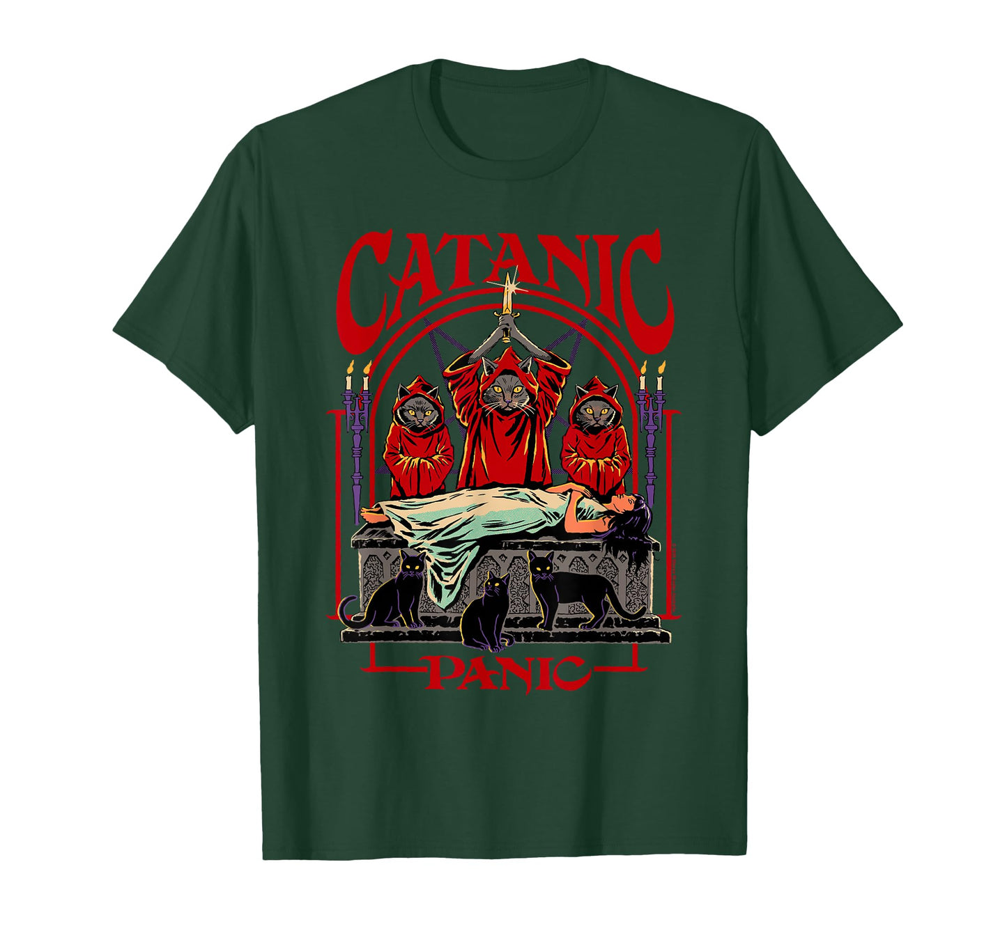 Catanic Panic Satanic Cat Retro Vintage Funny Adult Humor T-Shirt