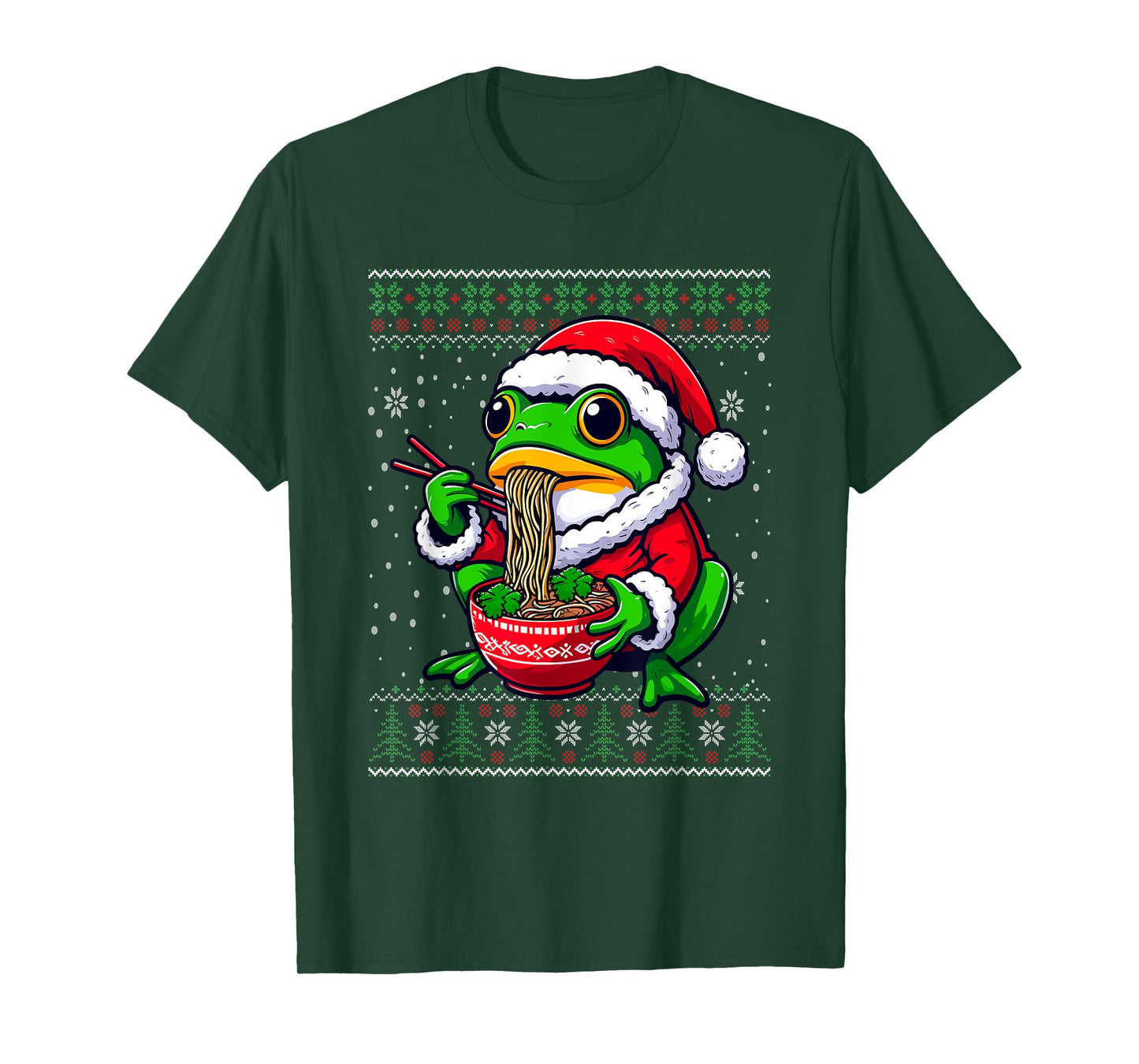 Christmas Frog Eating Ramen Ugly Christmas Sweater T-Shirt