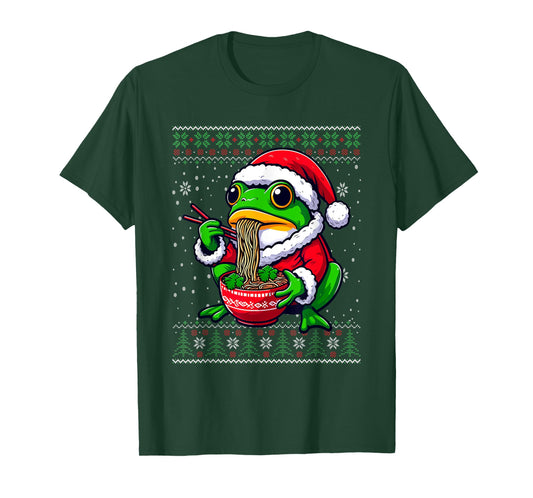 Christmas Frog Eating Ramen Ugly Christmas Sweater T-Shirt