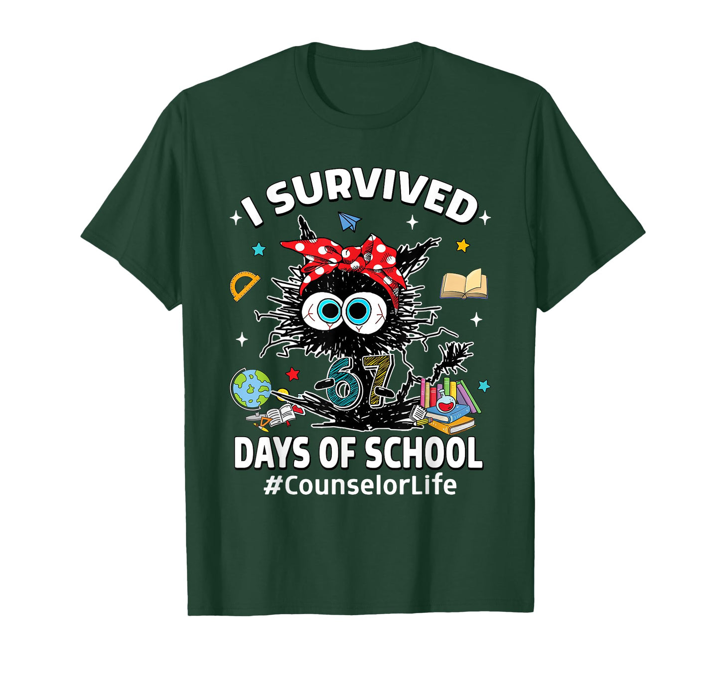 Black Cat I Survived 67 Days of School Counselor Life T-Shirt