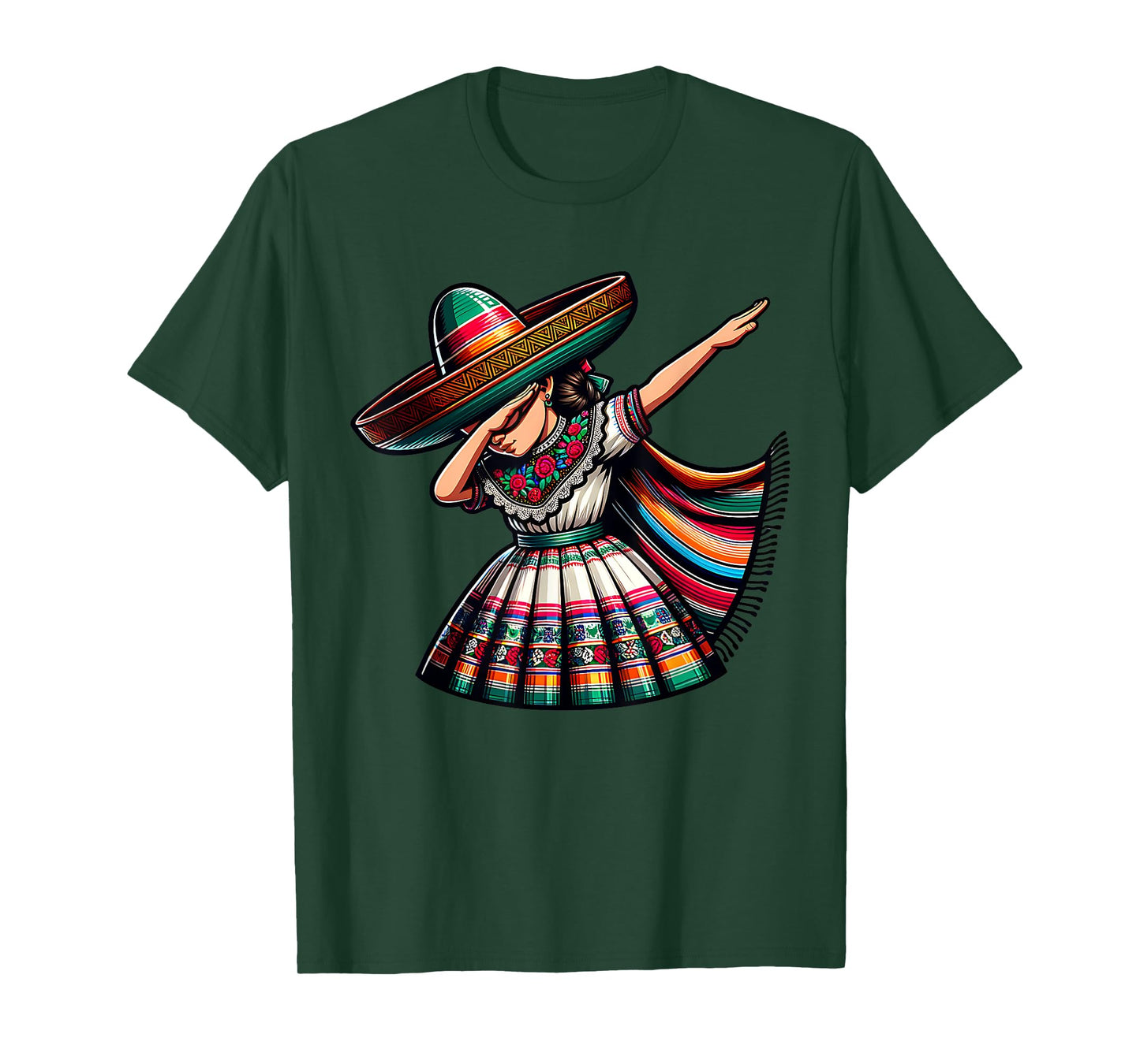 Funny Dabbing Mexican Poncho Sombrero Cinco de Mayo Girl T-Shirt
