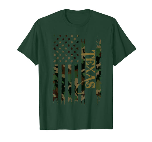 Texas United States Distressed Camo w US Flag T-Shirt