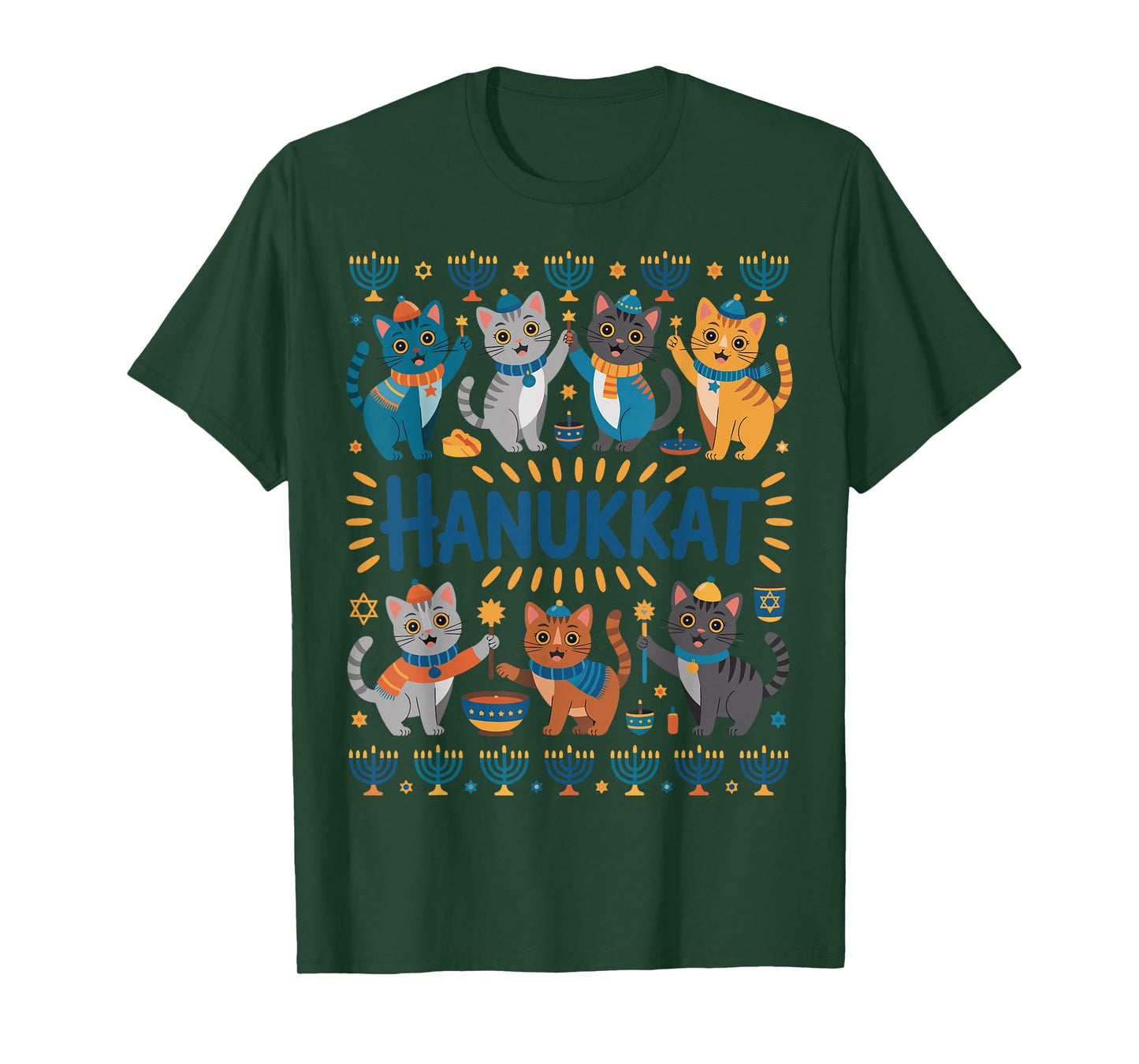Hanukkah Cat Menorah Cute Jewish Holiday Cats Ugly Funny T-Shirt