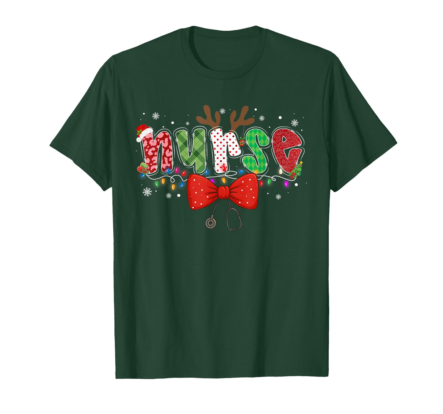 Christmas Nurse Coquette Bow Stethoscope Reindeer Nursing T-Shirt