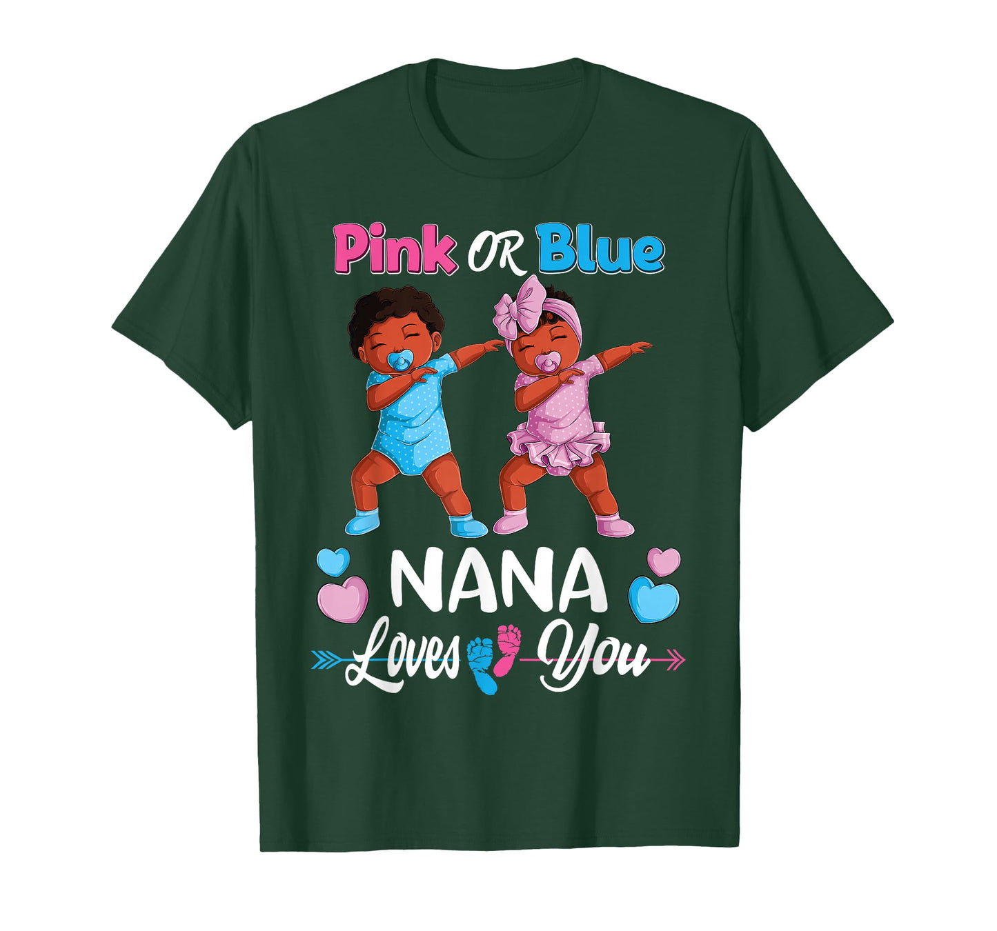 Pink Or Blue Nana Loves You Black Baby Gender Reveal Party T-Shirt Small
