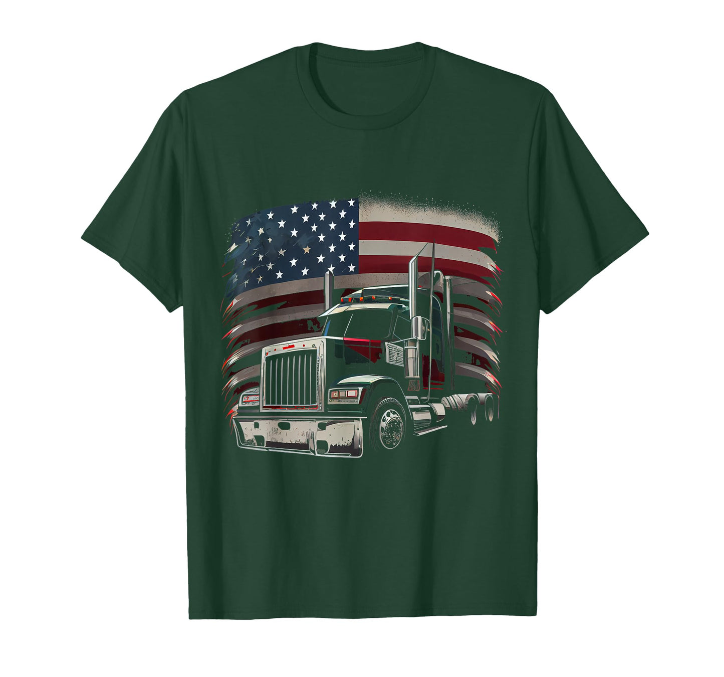 US American Flag Truck Driver 18 Wheeler Trucker Gift T-Shirt