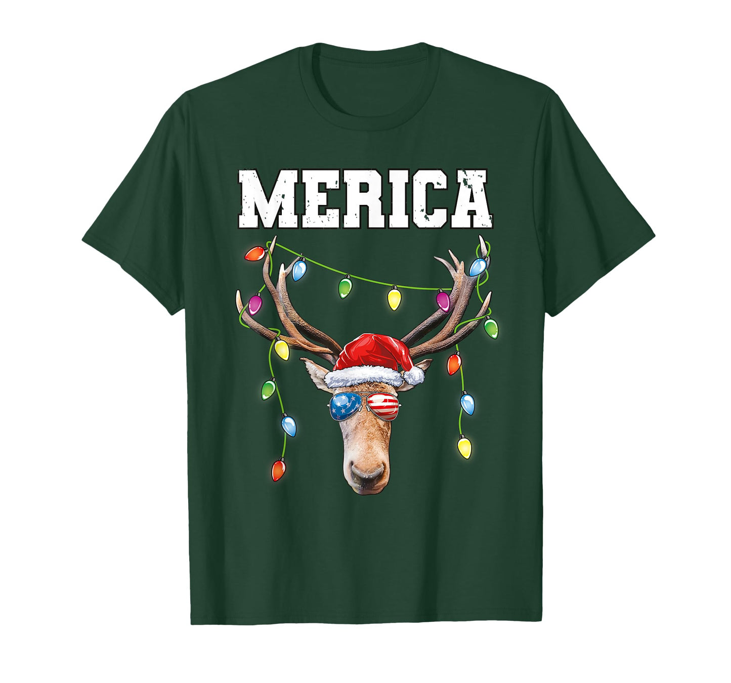 Merica Christmas Santa Buck Shirt USA Flag Patriotic T-Shirt