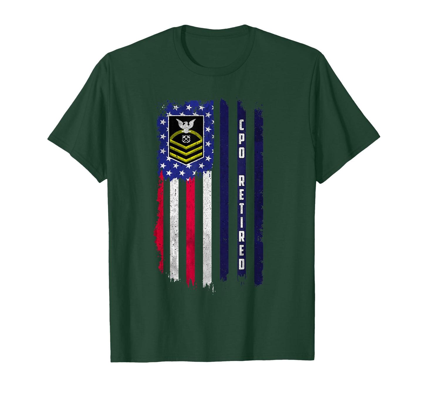 Retired E-7 Chief Petty Officer CPO Rank American Flag Papa T-Shirt