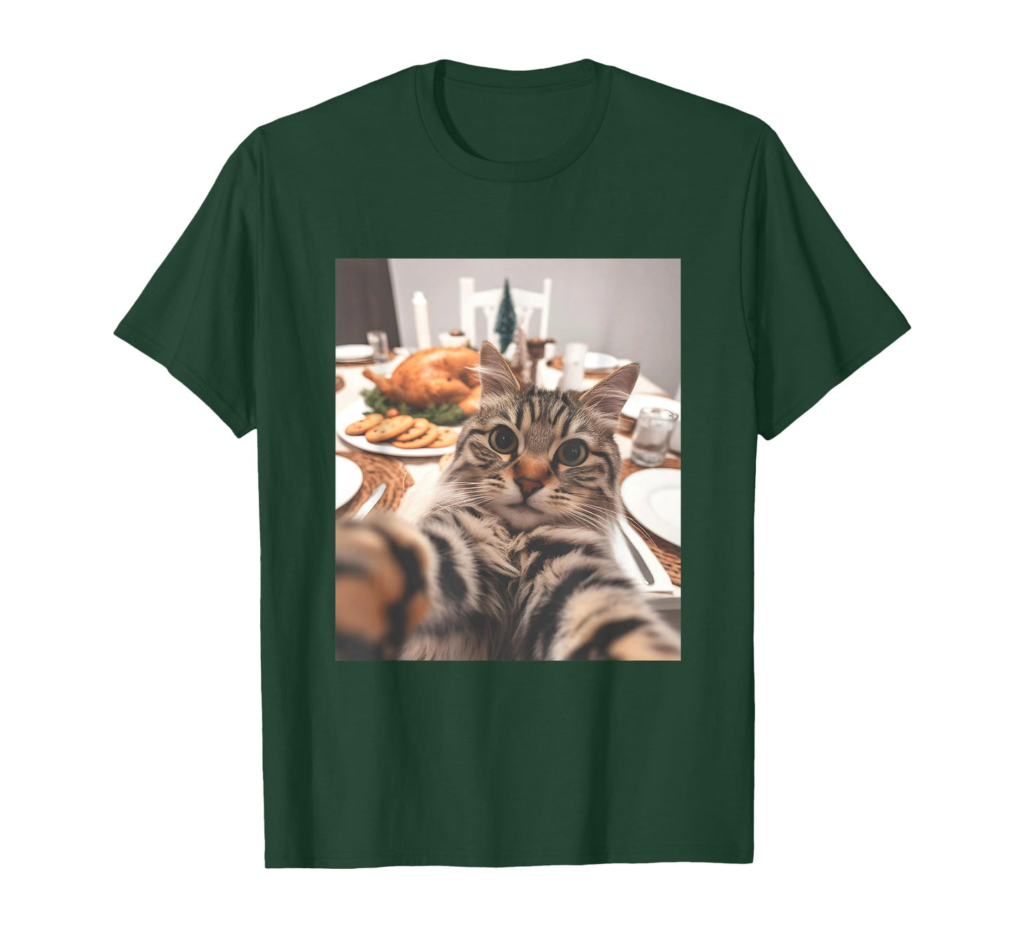 Cat Selfie Thanksgiving Funny Turkey Dinner T-Shirt