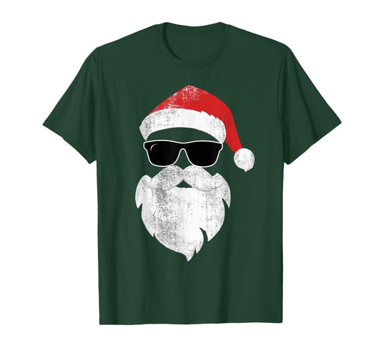 Funny Hipster Santa Face with Hat Beard & Glasses Christmas T-Shirt