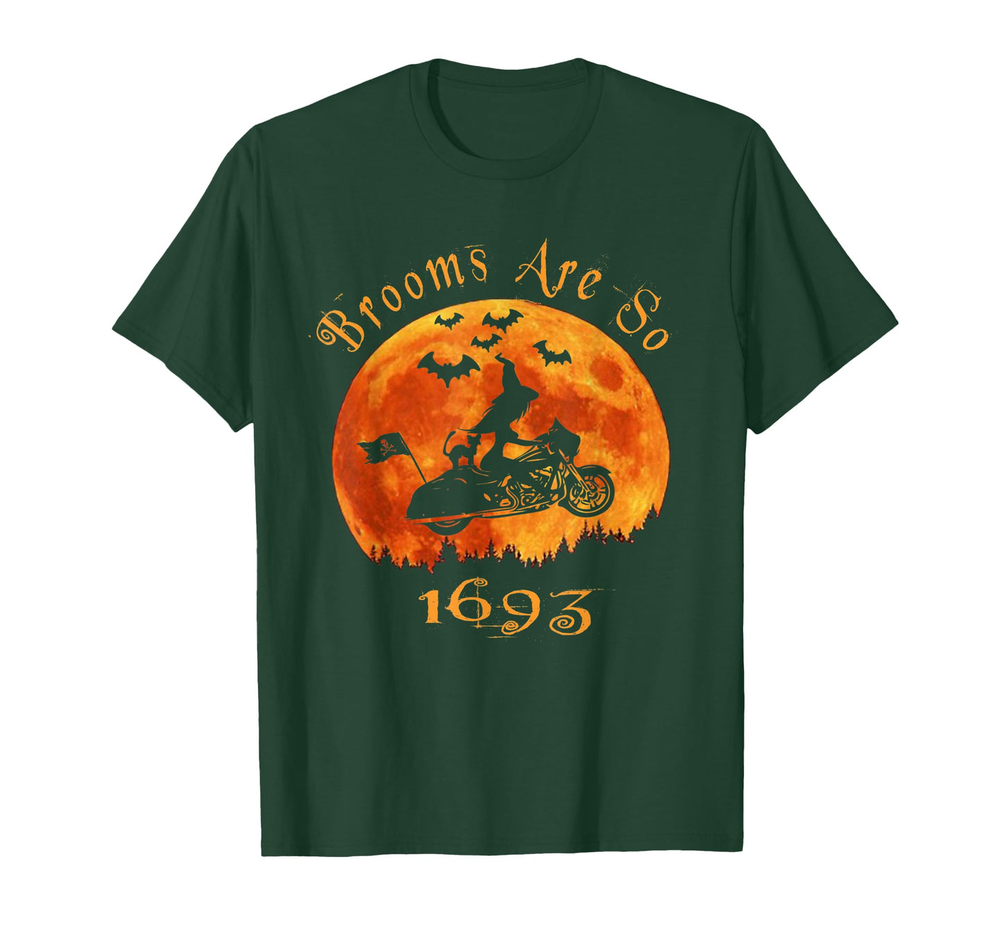 Halloween Witch On Motorcycle Cat & Moon Salem Witch Trials T-Shirt