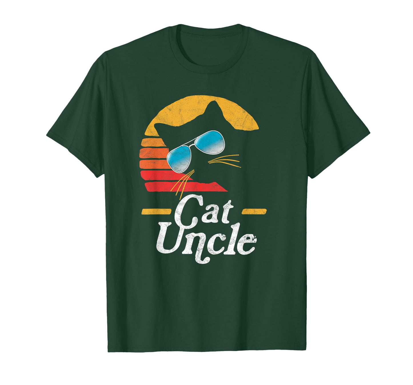 Cat Uncle Vintage 80s Style Cat Retro Sunglasses Distressed T-Shirt