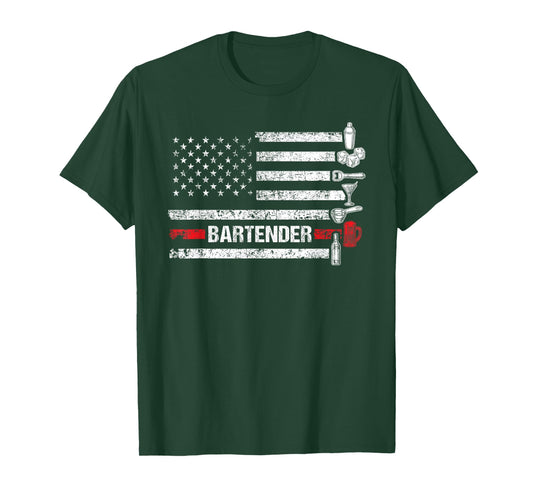 American Flag Bartending Bar Working Bartender T-Shirt