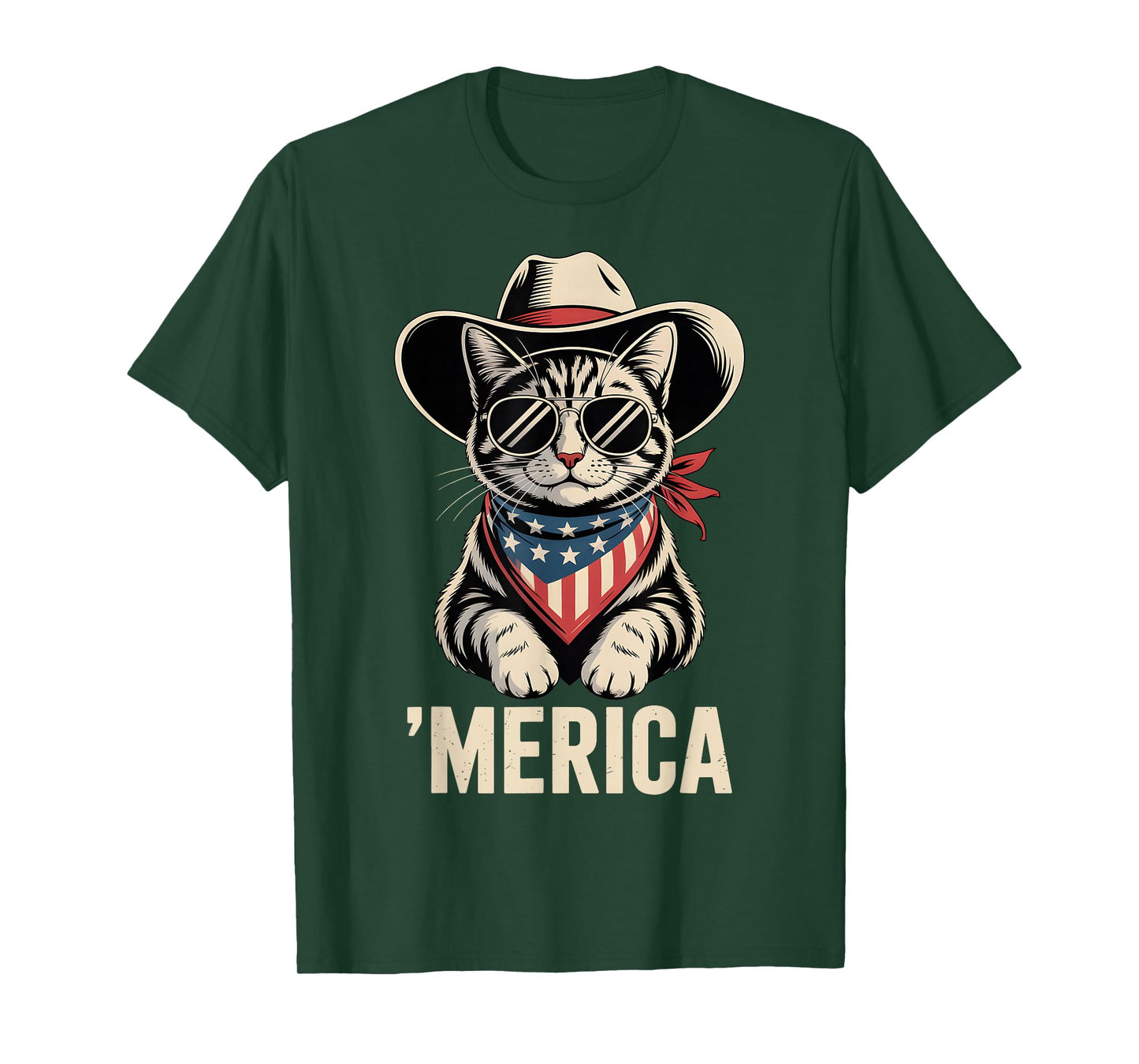 Merica Cowboy Cat American Flag 4th of July Patriotic Cat T-Shirt