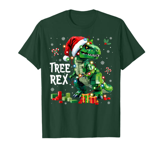 Christmas Builder Block Brick Building Dinosaur Mens Boys T-Shirt