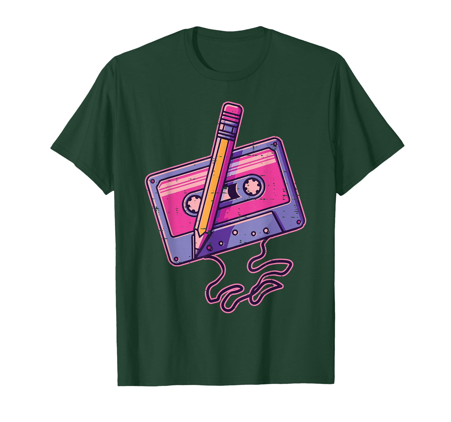 Casette Tape Pencil Funny 70s 80s 90s Music Women Men Kids T-Shirt