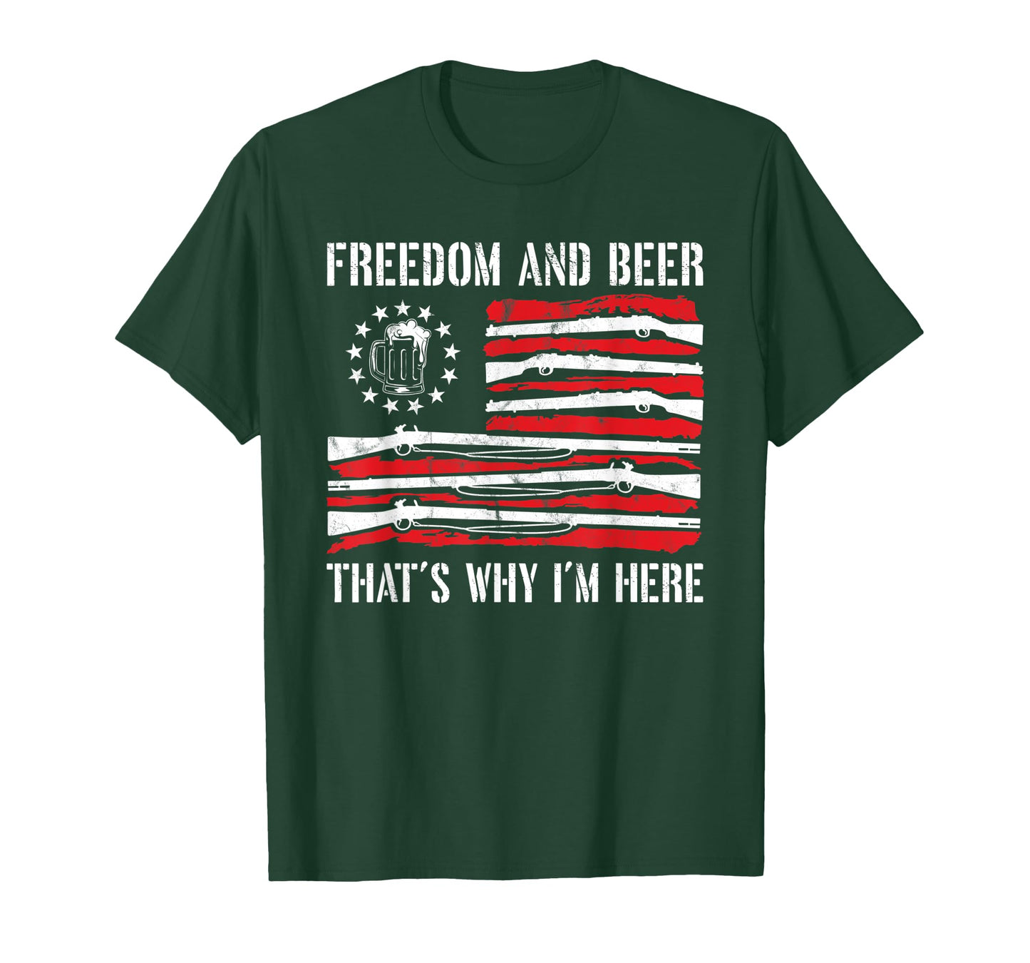 4th of July Freedom And Beer Gun Rights Merica American Flag T-Shirt