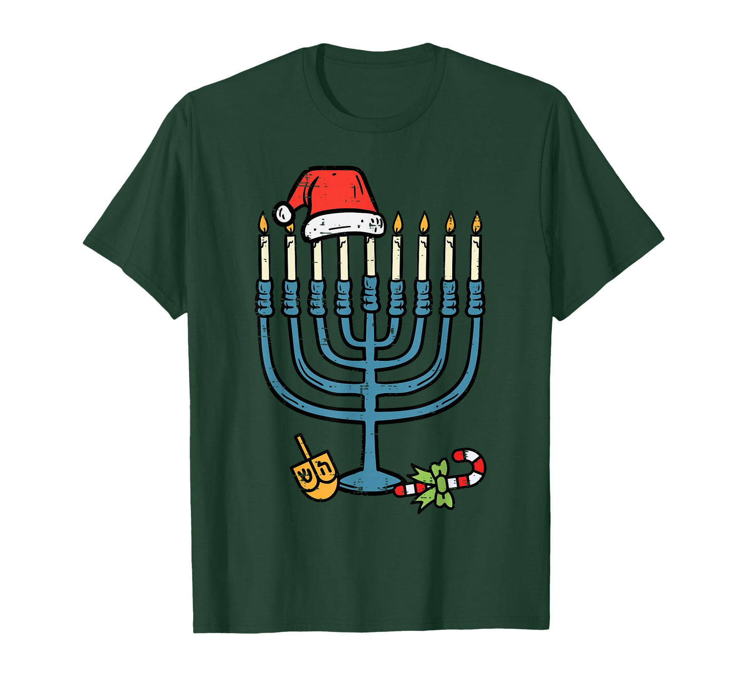 Christmas Hat Menorah Jew Hanukkah Chanukah Men Women Kids T-Shirt