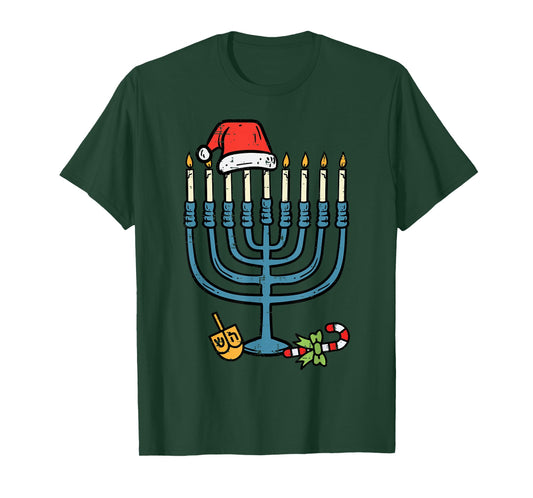 Christmas Hat Menorah Jew Hanukkah Chanukah Men Women Kids T-Shirt