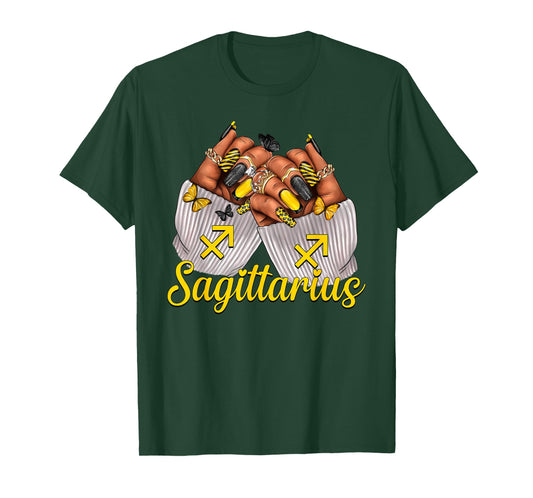 Sagittarius Black Women Nails Zodiac Birthday Queen T-Shirt