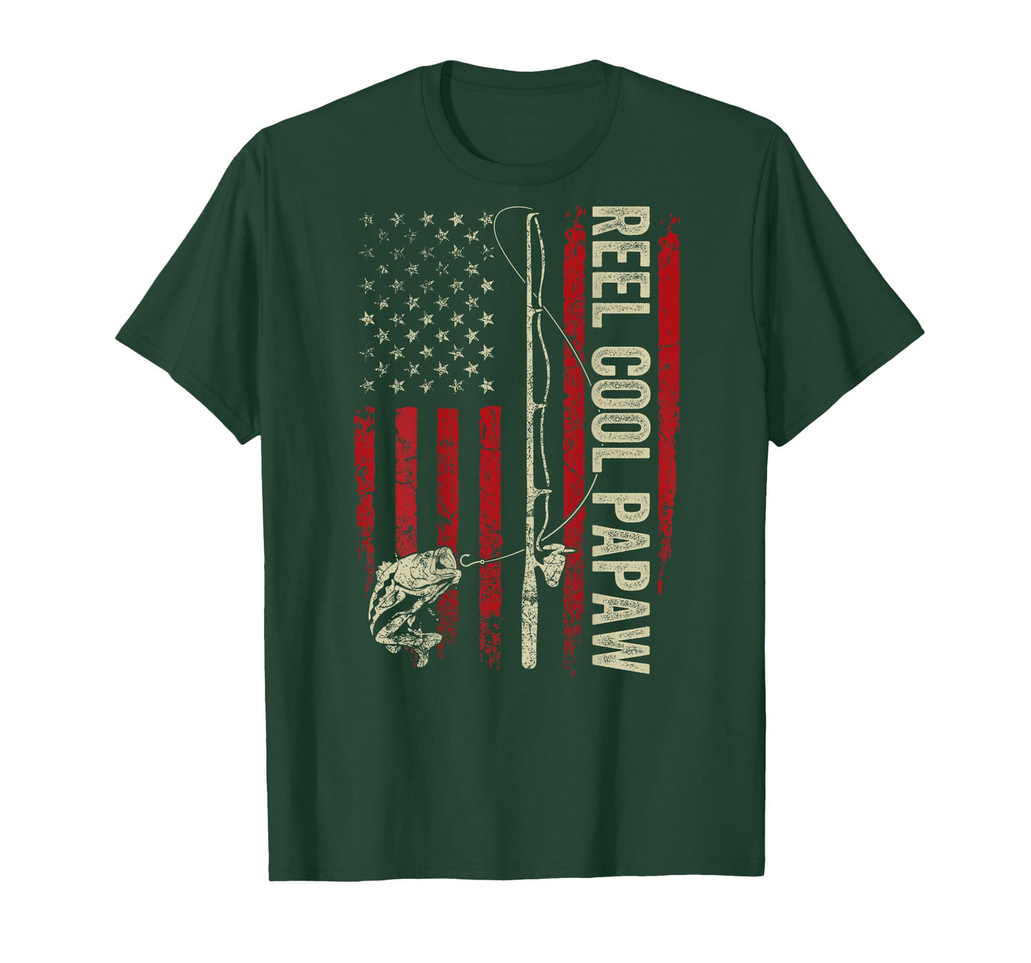 Reel Cool Papaw Fishing American Flag Patriotic (On Back) T-Shirt