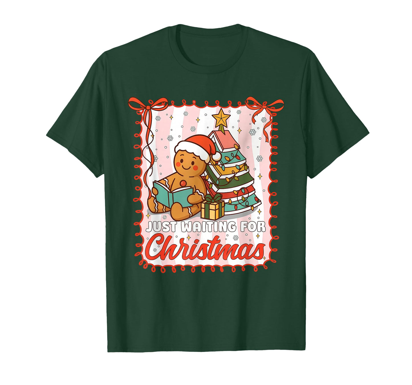Just Waiting for Christmas Cute Gingerbread Reading Book T-Shirt