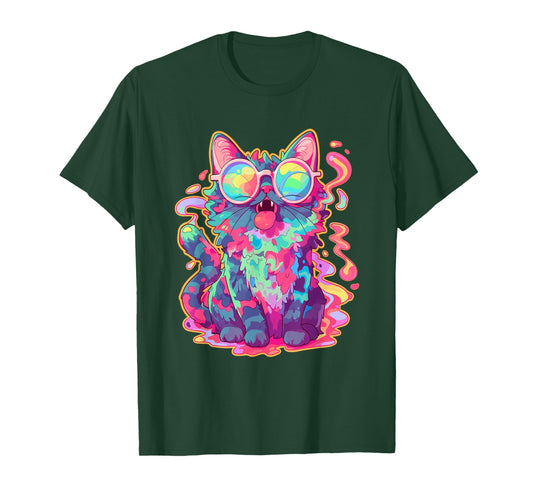 Trippy Crazy Psychedelic Cat Art EDM Rave T-Shirt