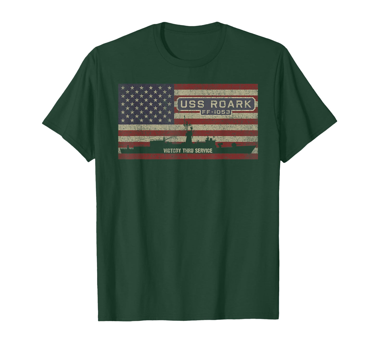 USS Roark FF-1053 Ship American Flag T-Shirt for Women Kids Men