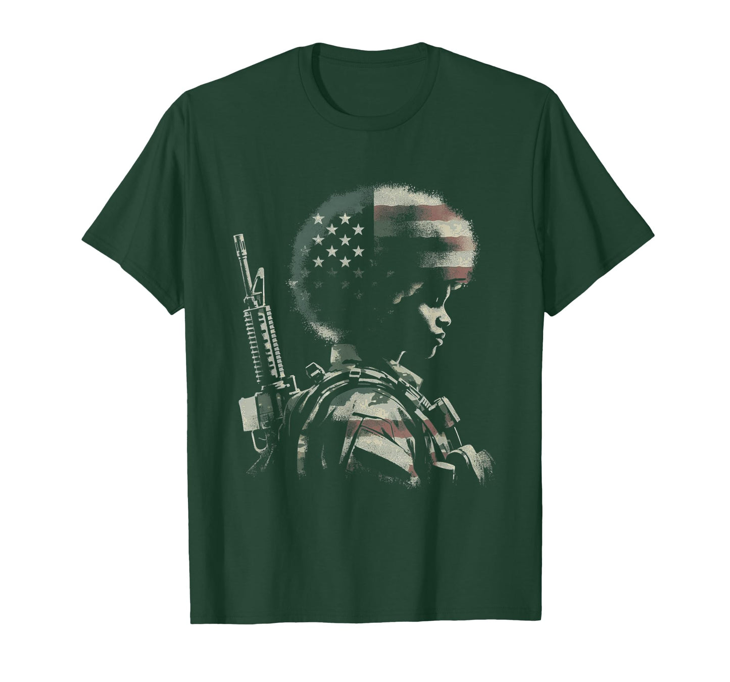 Female Soldier American Flag - Patriotic USA Afro Veteran T-Shirt