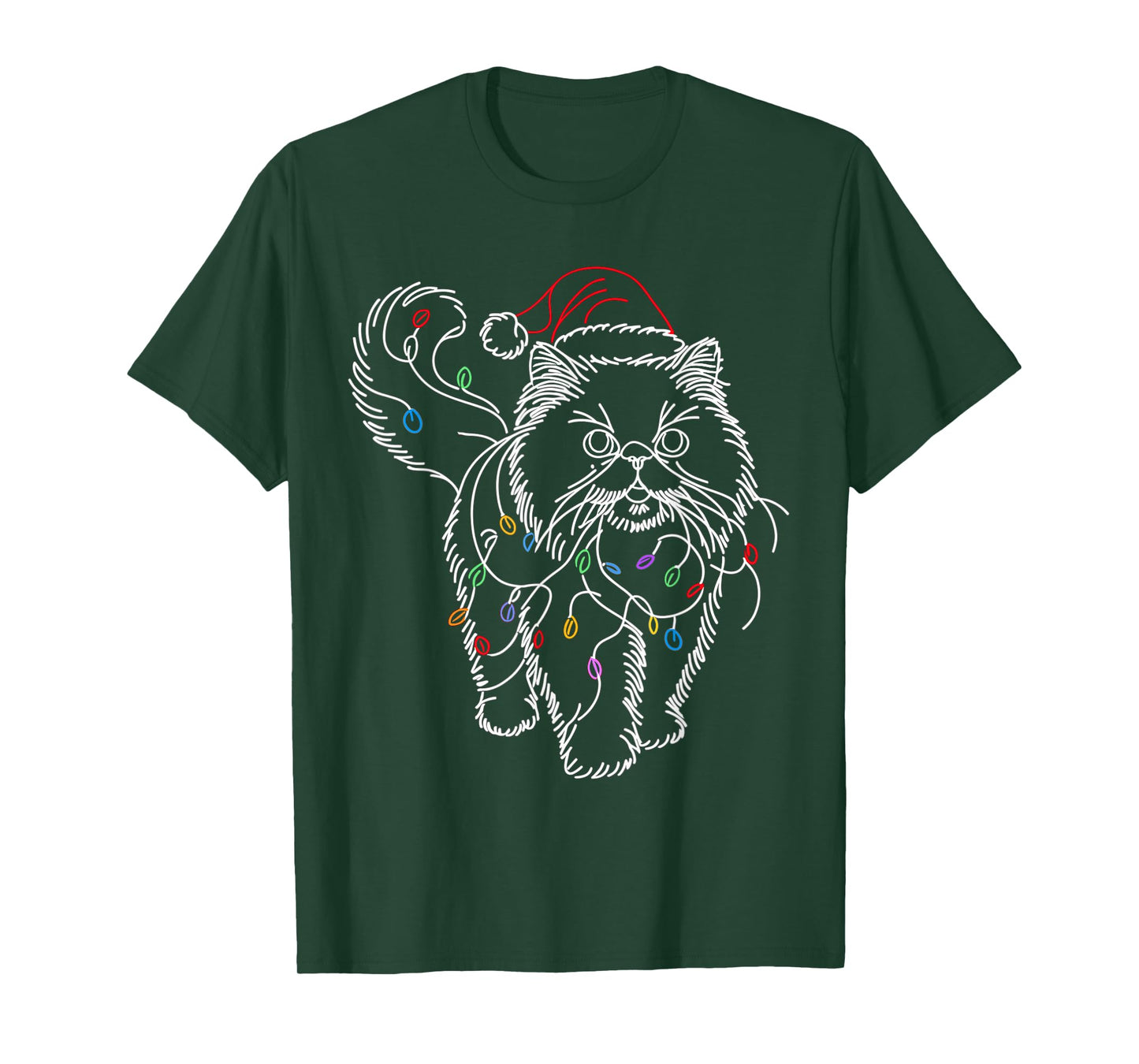 Persian Cat Santa Christmas Tree Lights Ugly Pajamas Mom Dad T-Shirt