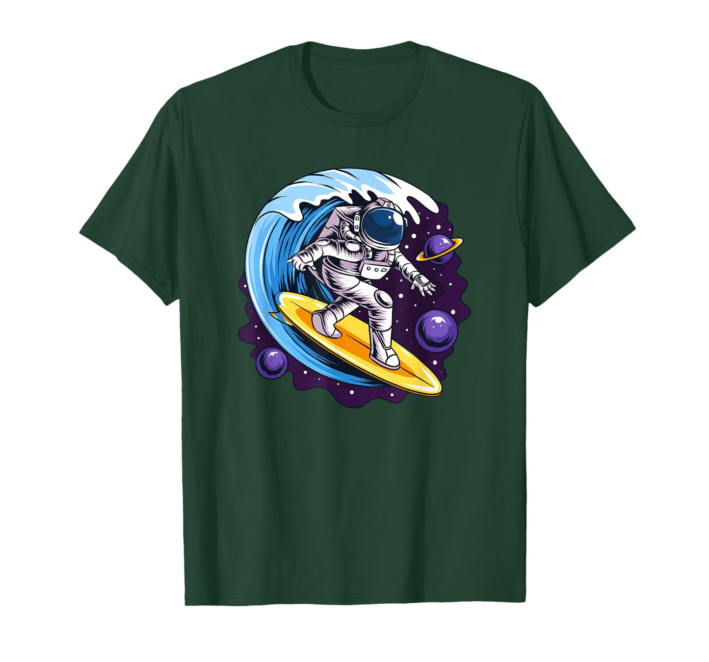 Astronauts Surf On A Surfboard In Space With Stars Planets T-Shirt