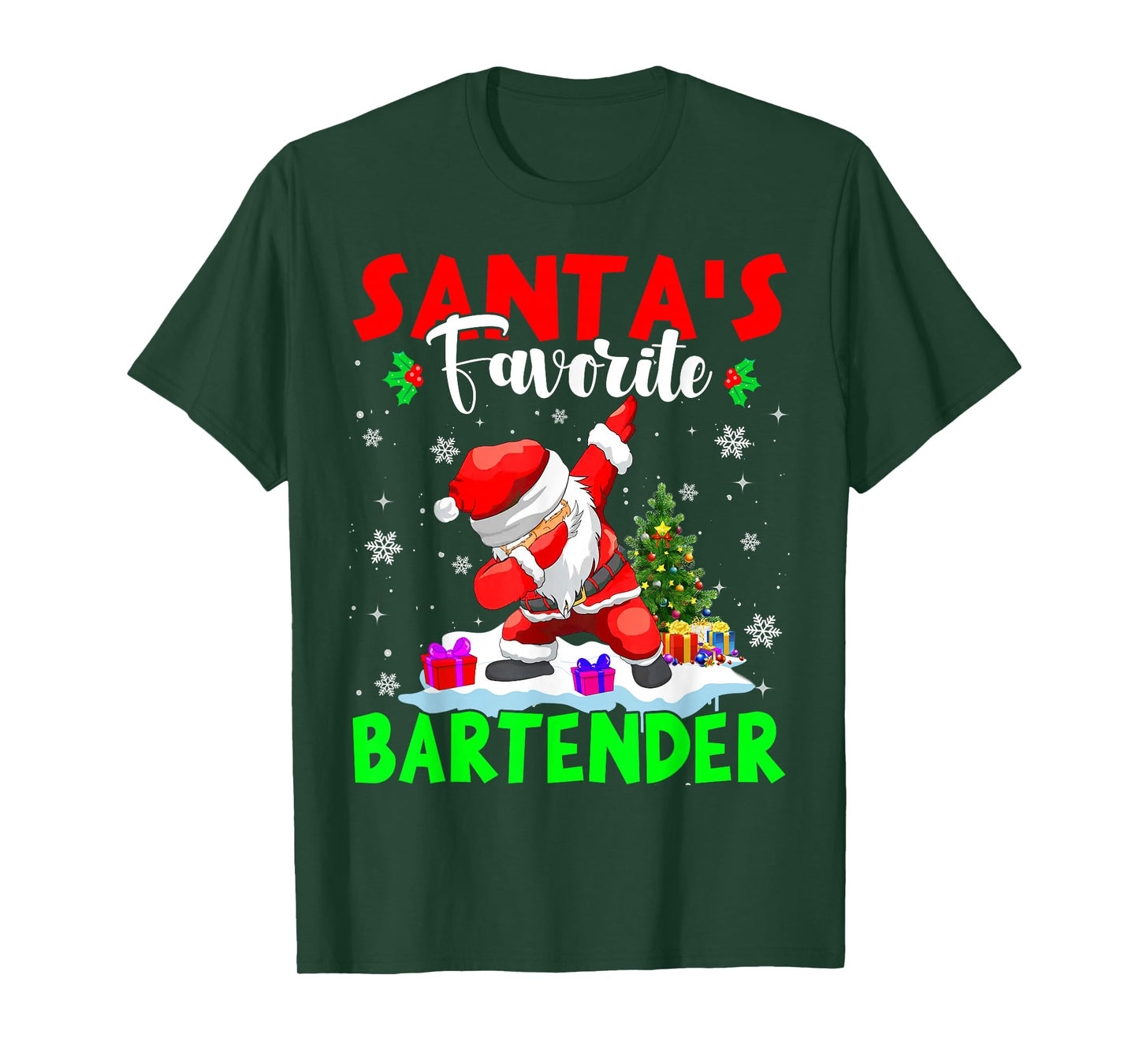 Santa's Favorite Bartender Funny Christmas Bartender Gifts T-Shirt