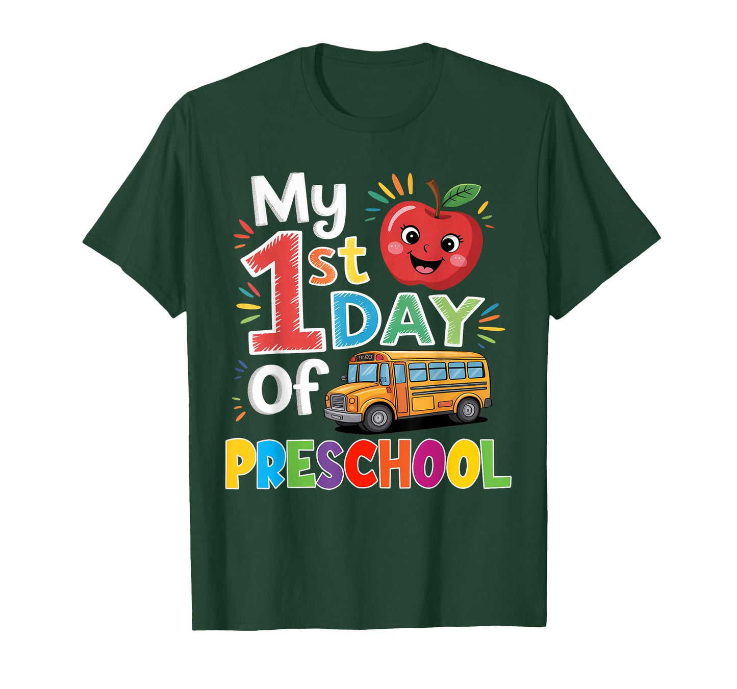 My First Day of Preschool Funny School Bus Apple Funny T-Shirt