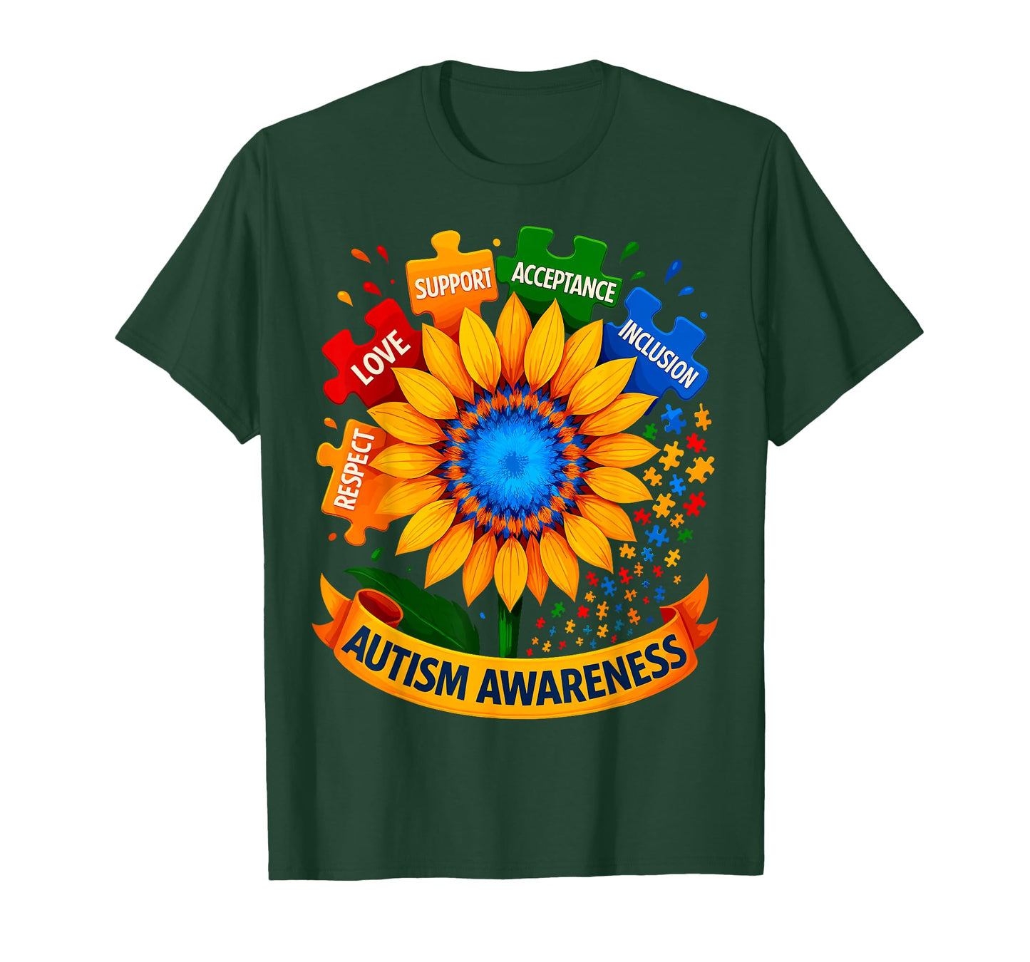 Autism Awareness Sunflower Respect Love Support Blue Autism T-Shirt