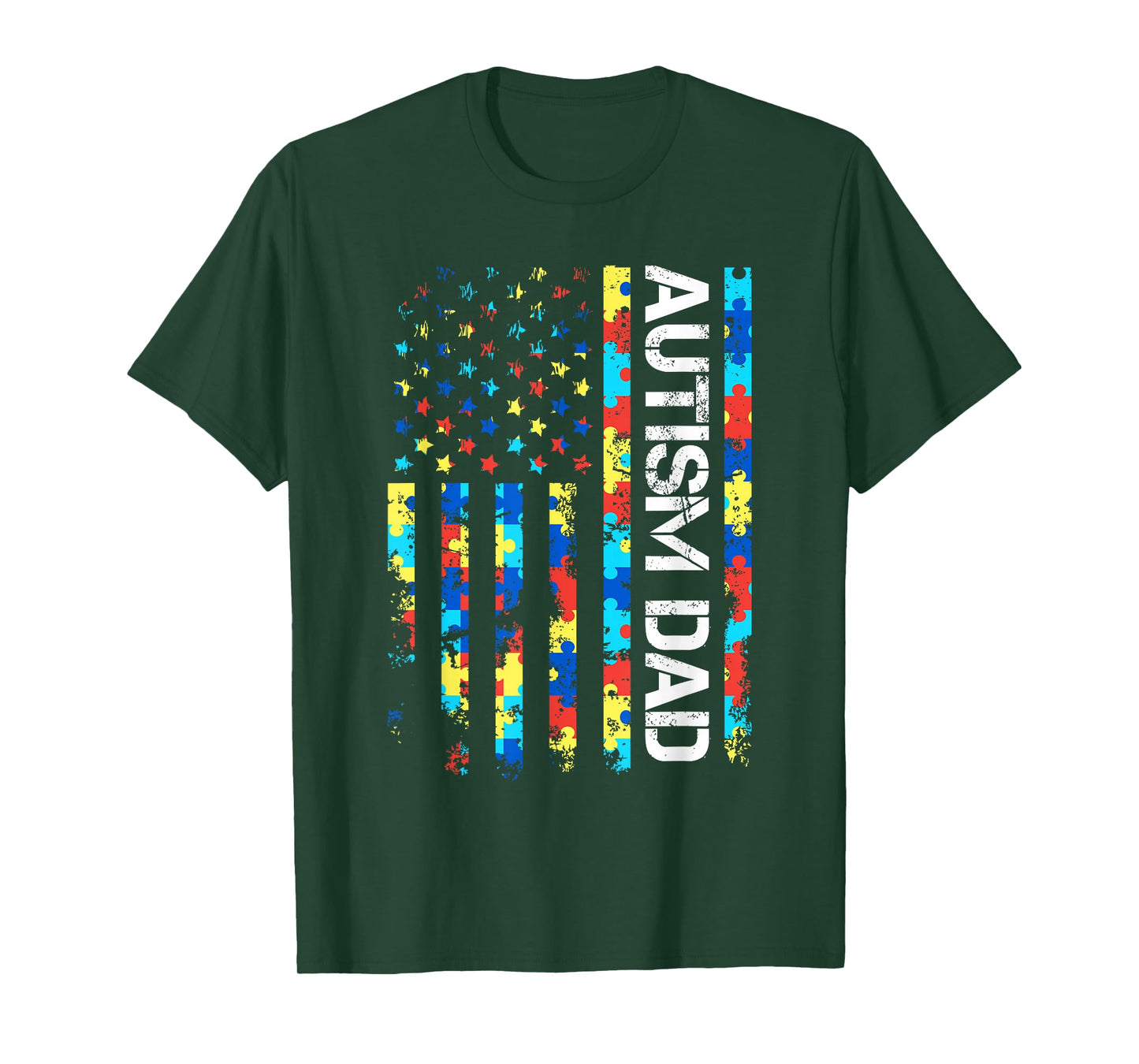 Autism Awareness Dad USA Flag Fathers day T-Shirt