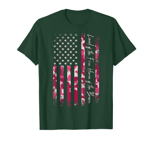 Pink Camo USA Flag Military Camouflage Distressed Grunge Tee T-Shirt