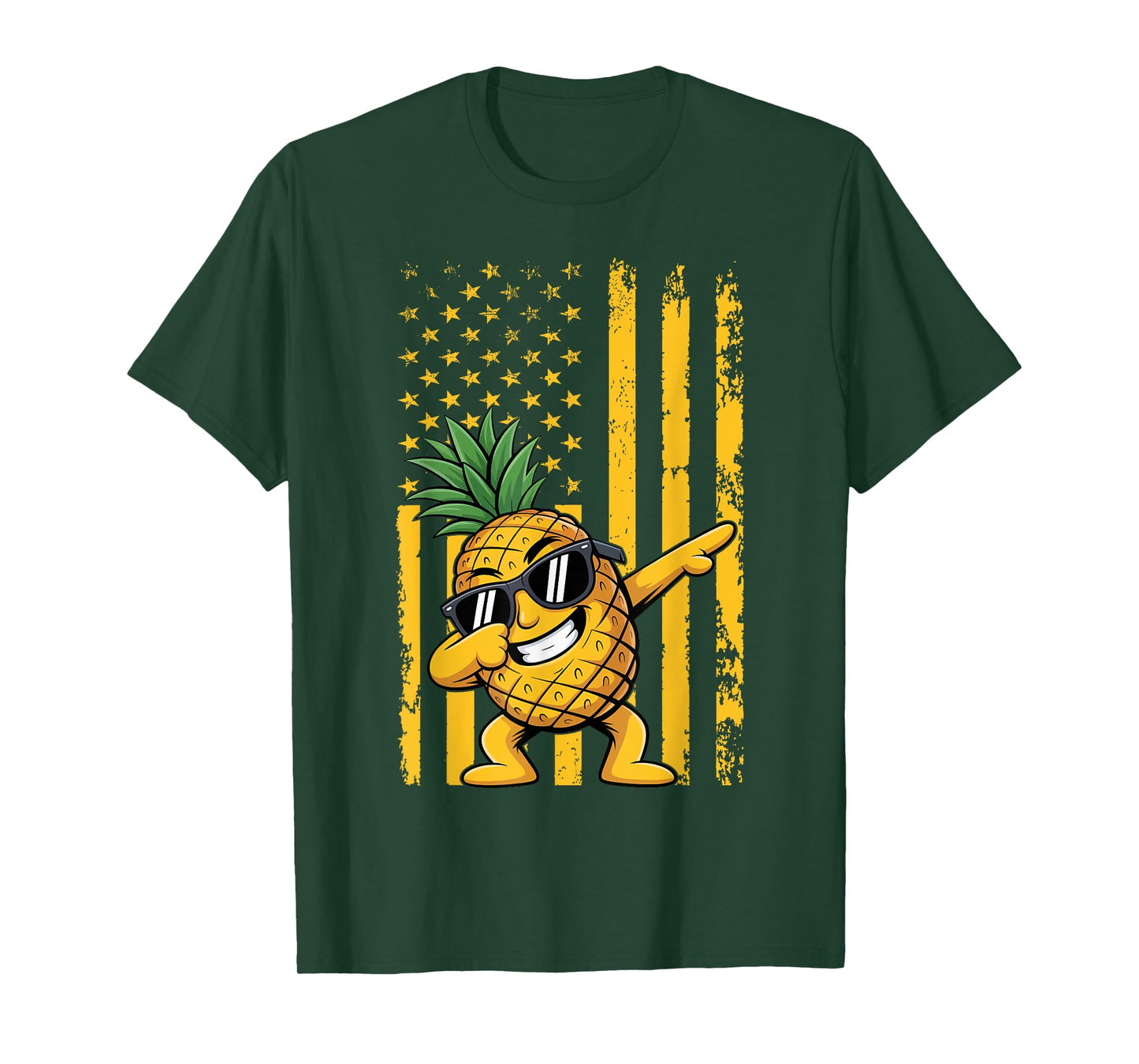Graphic Pineapple Retro American Flag Dabbing Pineapple T-Shirt
