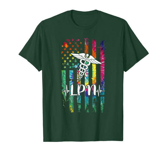 American Flag Tie Dye LPN Costume Nurse Day Nursing Women Men T-Shirt