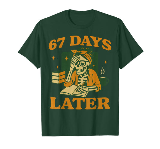 67th Day of School Teacher Skeleton Funny 6 7 Meme Six Seven T-Shirt