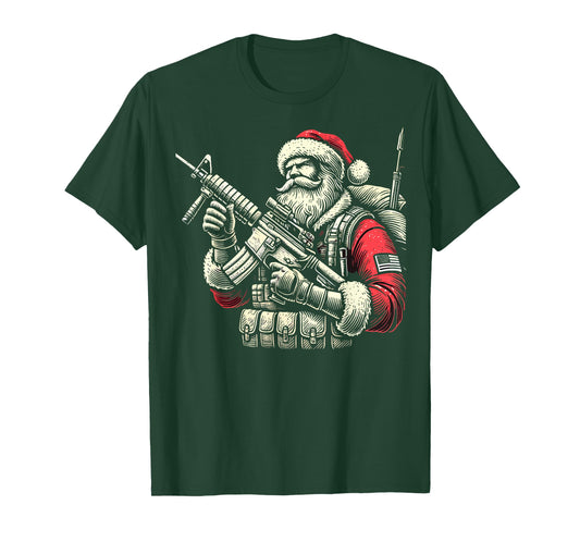 Patriotic Santa Claus Soldier Christmas Military Veteran T-Shirt