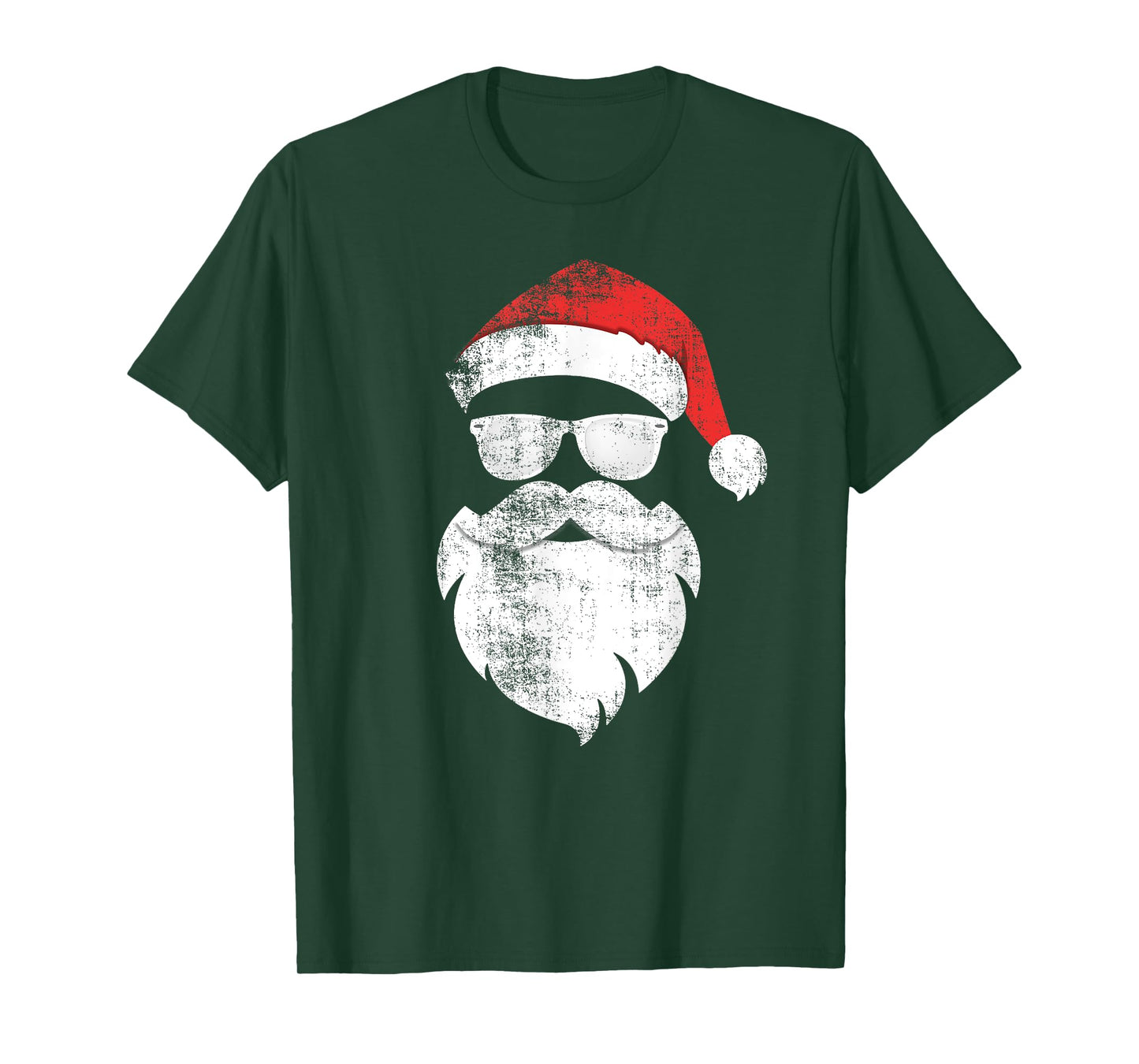 Funny Hipster Santa Face with Hat Beard & Glasses Christmas T-Shirt