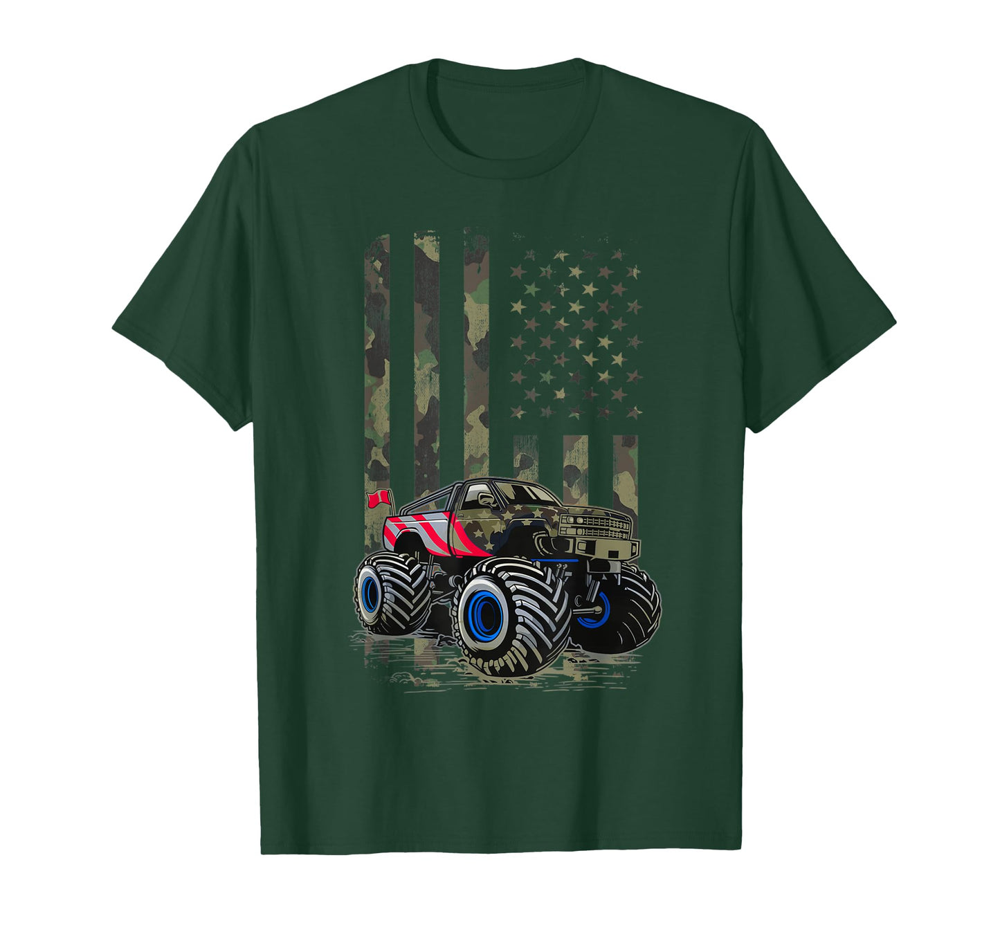 USA Flag Monster Truck Army Camouflage, Monster Trucks Lover T-Shirt