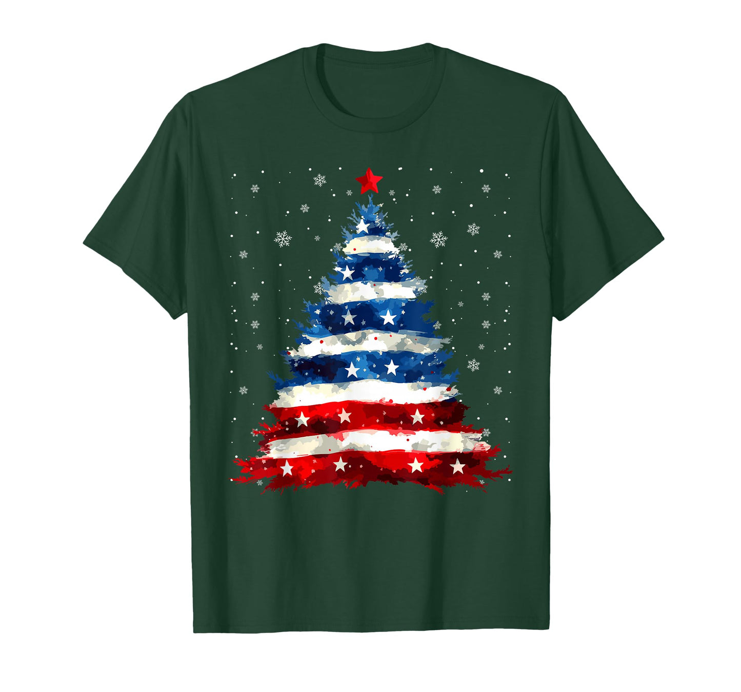 Funny Christmas Tree USA Flag Merry Christmas Pajamas Xmas T-Shirt