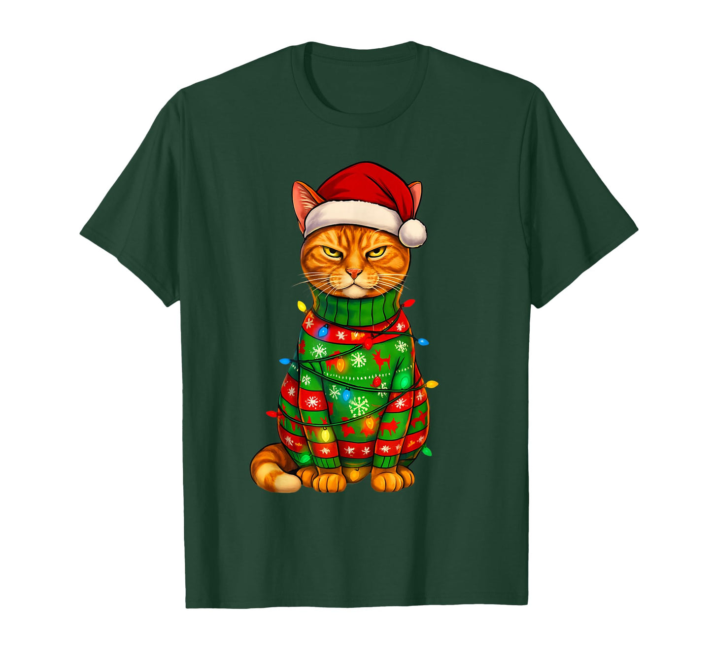 Orange Tabby Cat Christmas Lights Funny Santa Holiday Cats T-Shirt