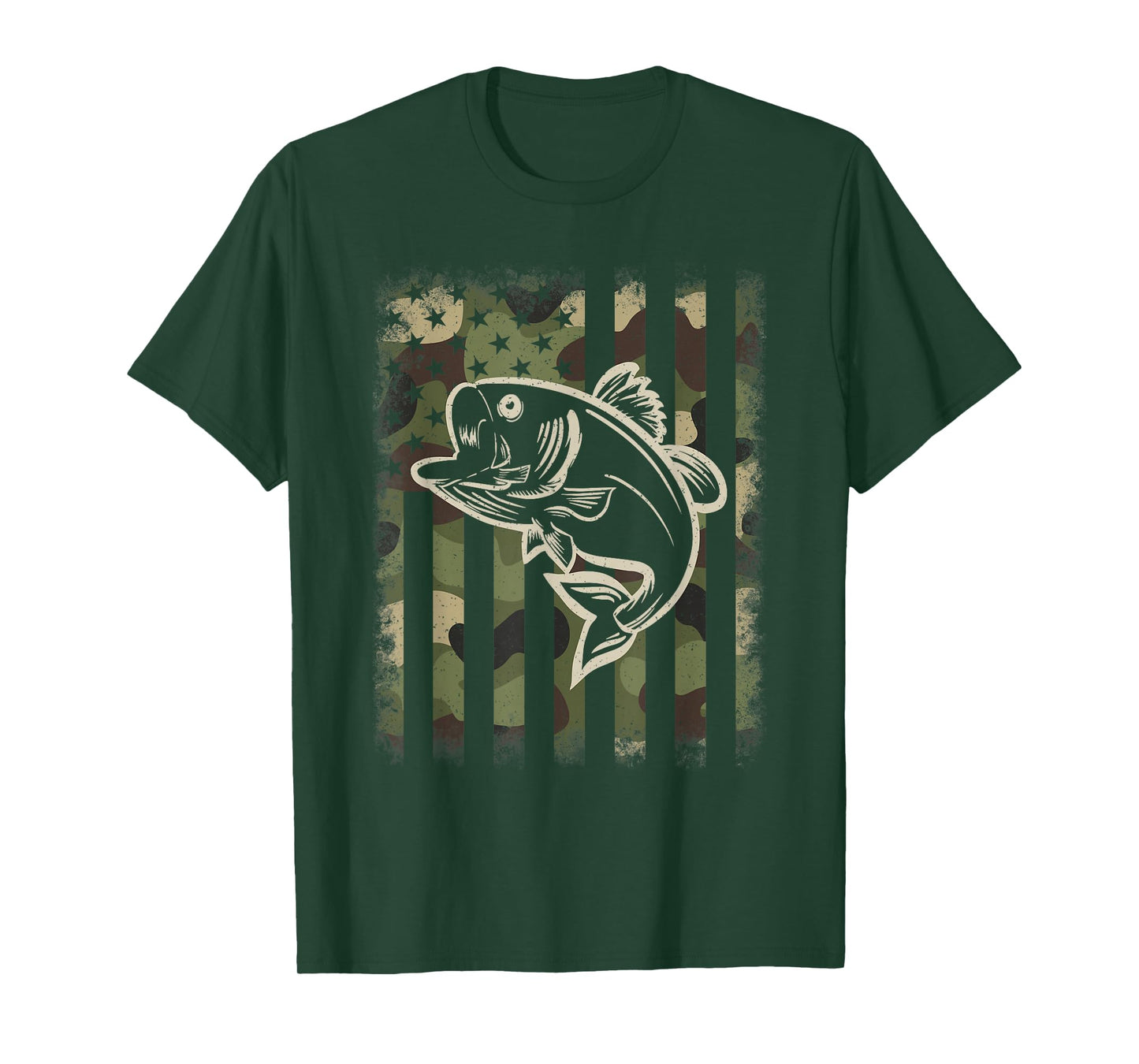 Camouflage American Flag Fishing Fisherman Bass Fish Men T-Shirt