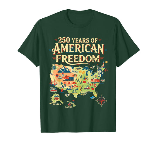 250 Years United States Map Patriotic Art for Freedom Lovers T-Shirt