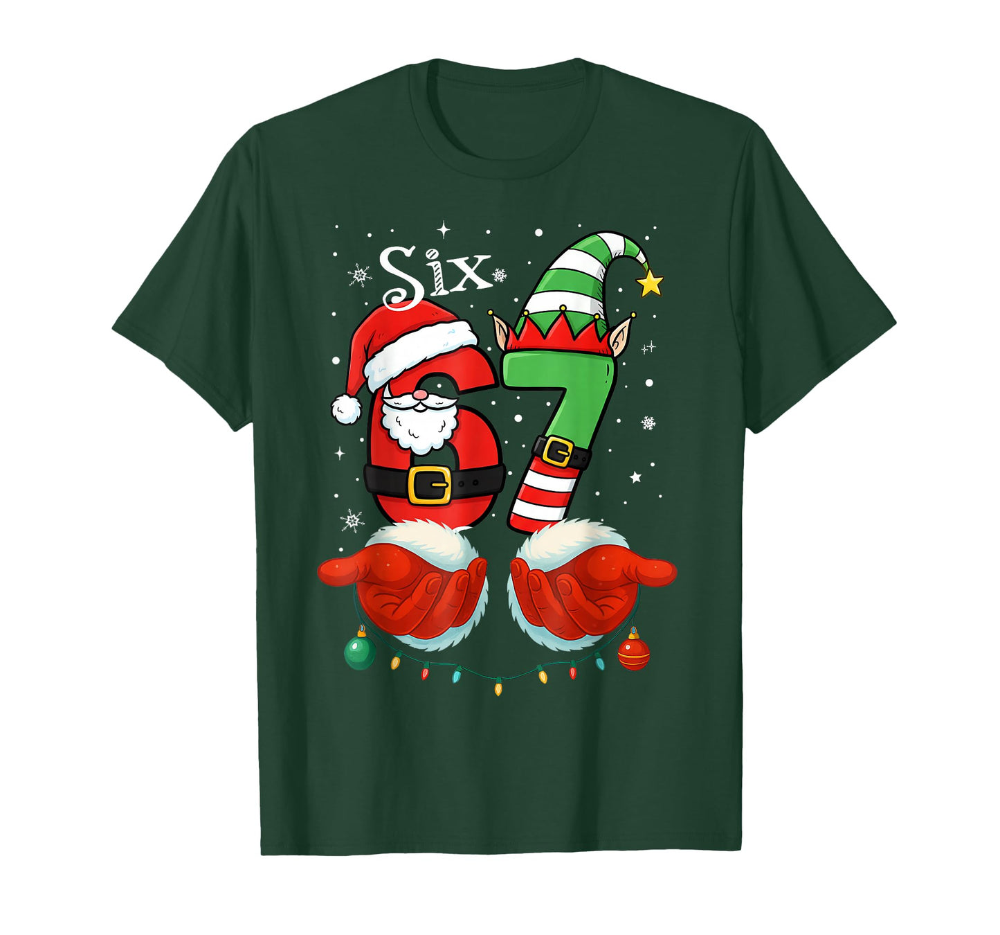 Funny Six Seven 67 Meme 6 7 Christmas Santa Hand Boys Teens T-Shirt