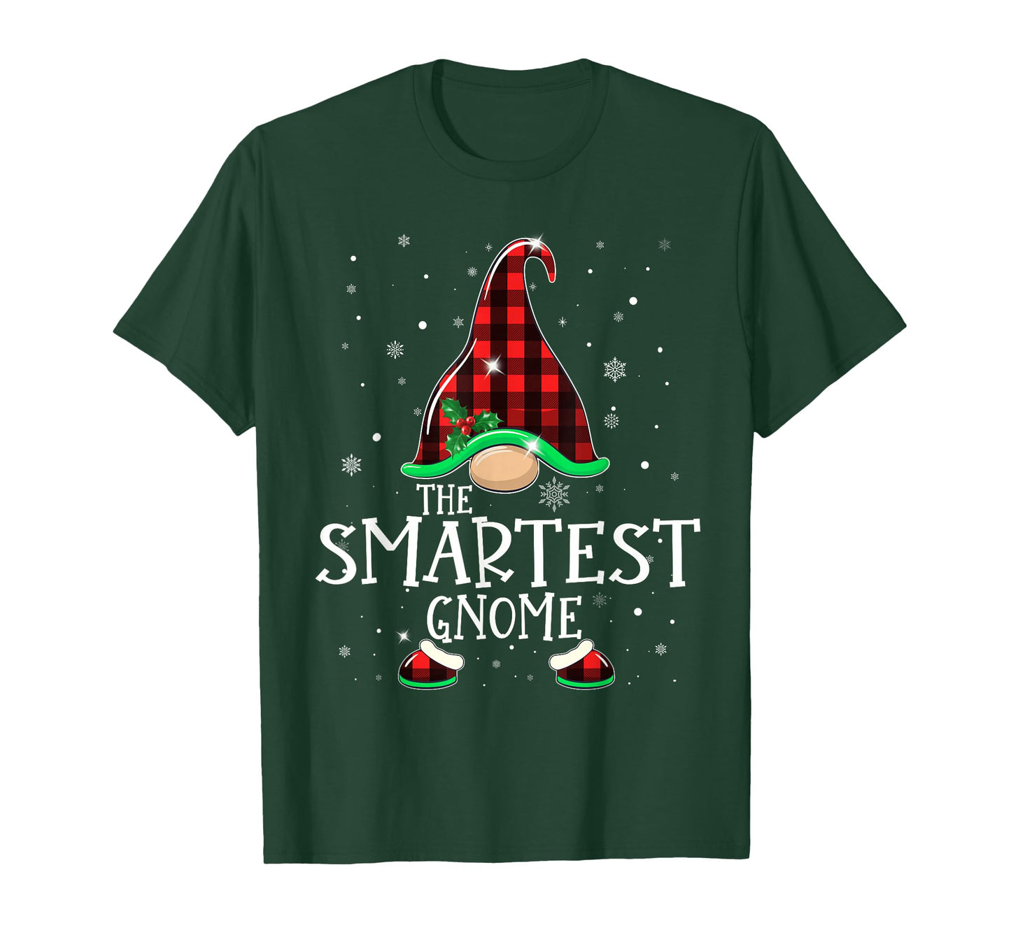 Funny SMARTEST Gnome Buffalo Plaid Matching Christmas Xmas T-Shirt